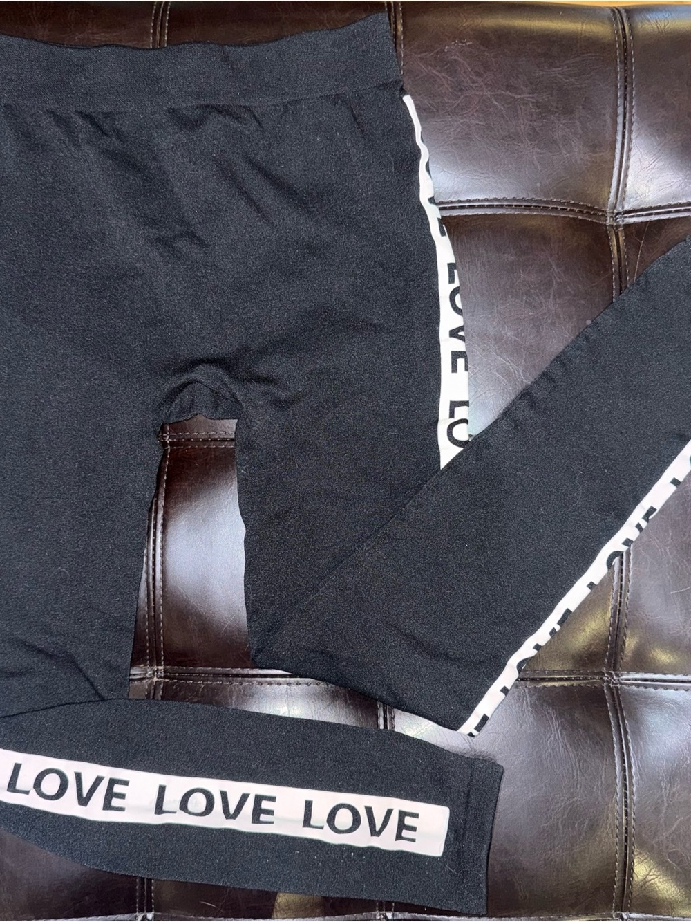 Bobbie Brooks Black Leggings with White LOVE Stripe